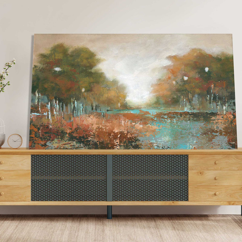 «Autumn Walk» par Carol Robinson - Peinture, L 30 po x H 18 po, Toile tendue