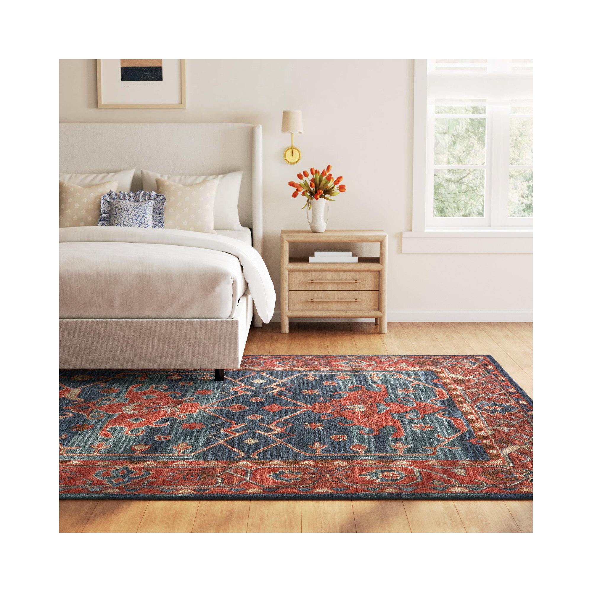 Handmade Wool Rust/Blue Rug, Rectangle 9' x 12'
