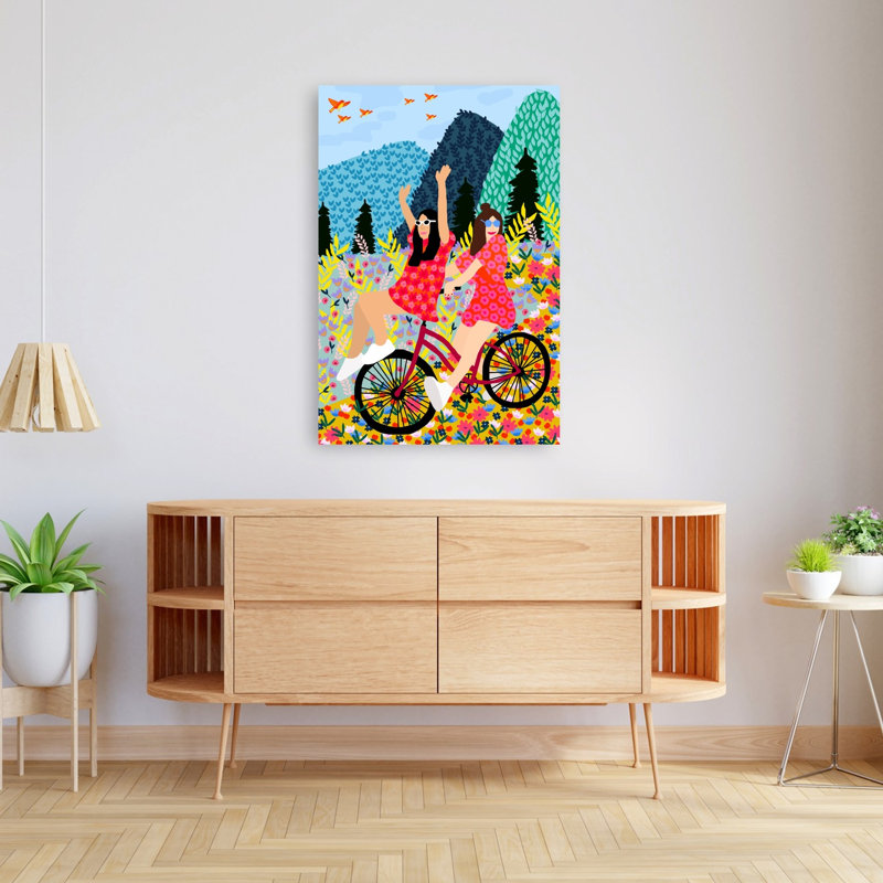 «Friends On A Bike», reproduction d'art murale contemporaine, 48" H x 32" W