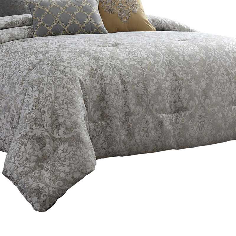  Gray/Gold Microfiber 8 Piece Comforter Set, King Comforter + 8 Additional Pieces