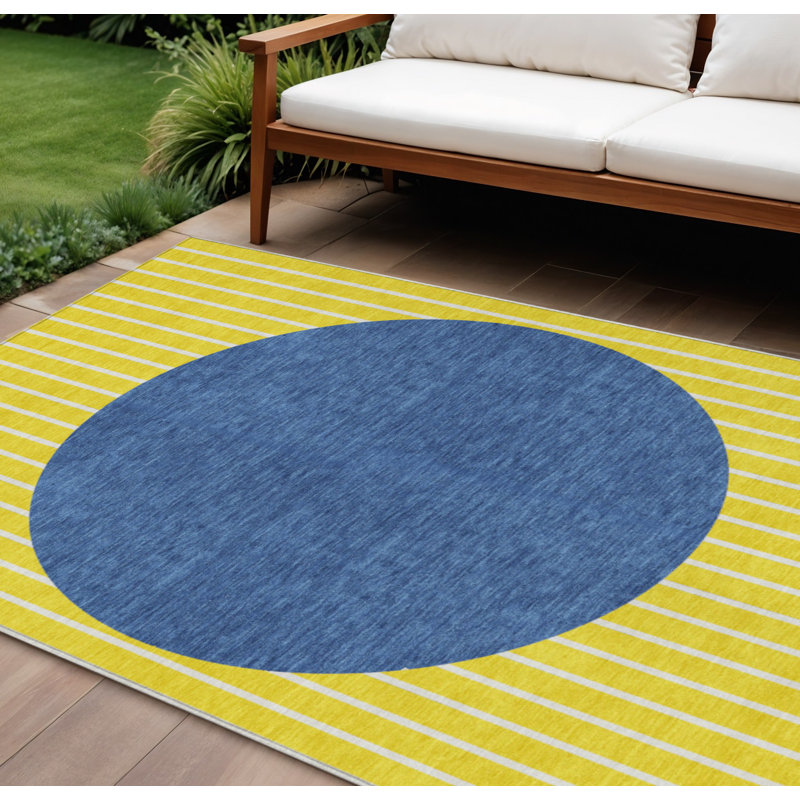 Tapis intérieur lavable rayé jaune 9 pi x 12 pi