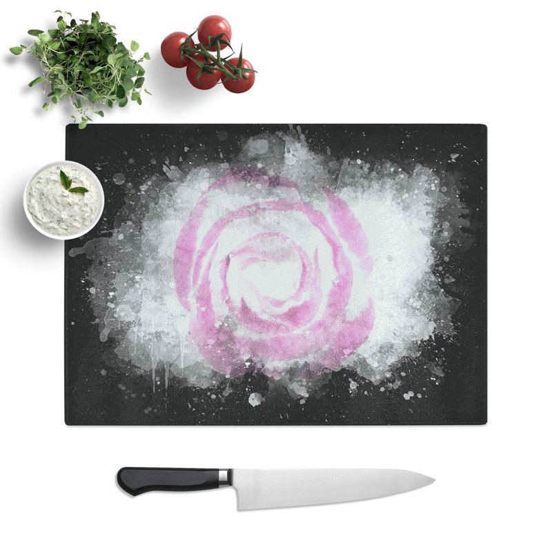 Tempered Glass Pink Lisianthus Flower Chopping Board, 28.5 cm x 39 cm
