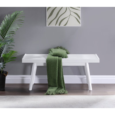 Banc à lattes en bois massif Larwich, 41,30 po de long, blanc