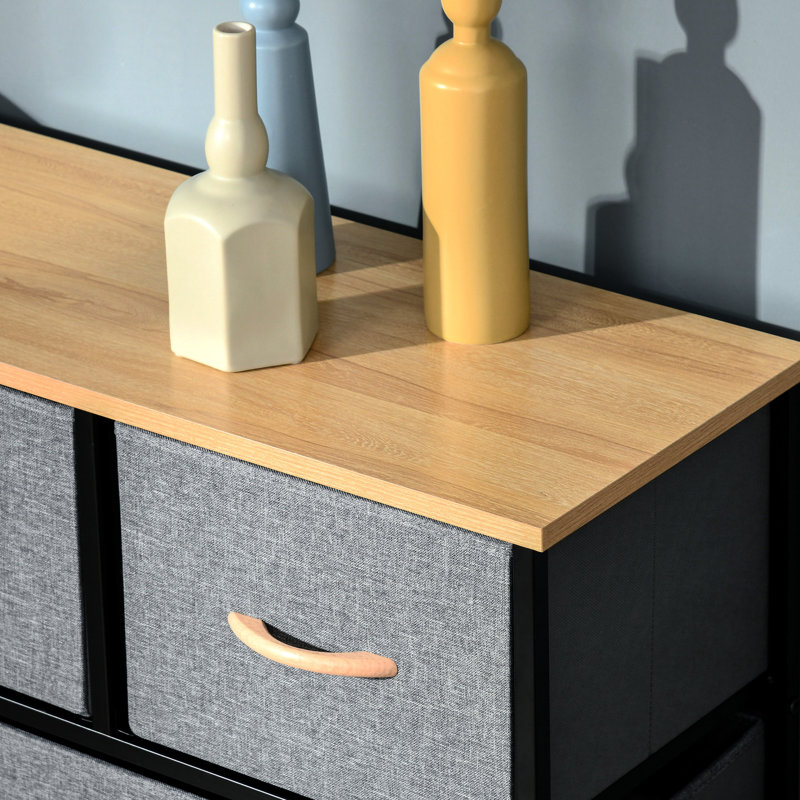 9 coffres de rangement. Organisez votre maison. Pliable pour économiser de l'espace. Fabrication sécuritaire. Fabrication de qualité. Commode de 12,08 po de largeur avec rangement en chêne et gris. Spacieux, pliable, avec dossier basculant