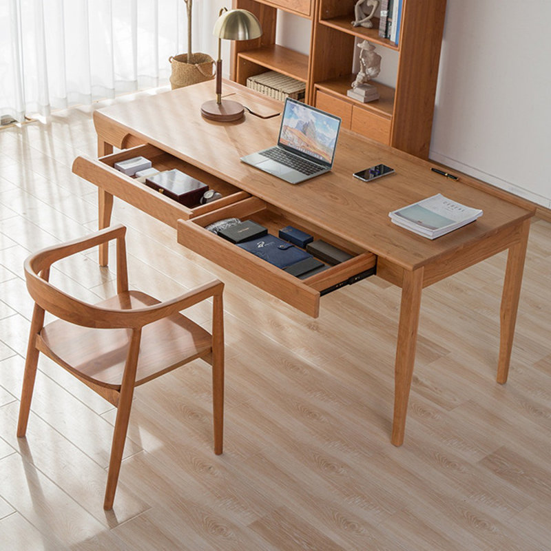 Bureau d'écriture rectangulaire à 2 tiroirs couleur cerisier, 29.53" H x 55.12" W x 23.62" D