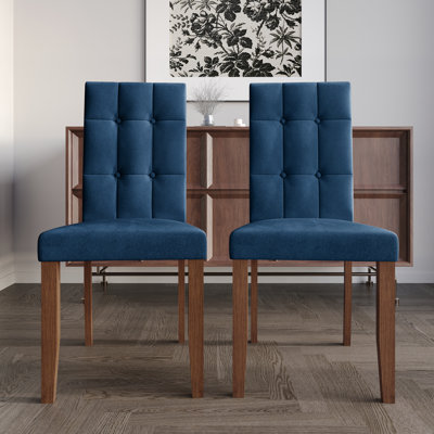 Chaise de salle à manger en bois brun avec housse en velours