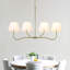 4-Light 37"W Brass Burlap Liner Shaded Pendant For Dinning Room