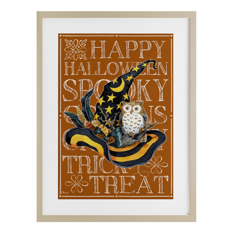 Impression encadrée sous verre Witchy Hat & Owl, par Paul Brent, H 23 po x l 17 po, Cadre de récolte en pin