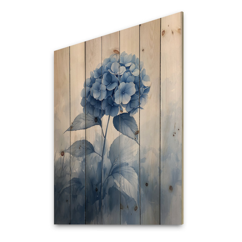 Blue Hydrangeas In The Mist Dream II - Hydrangea Wood Print - On Natural Pine Wood, 32" H x 24" W x 0.78" D