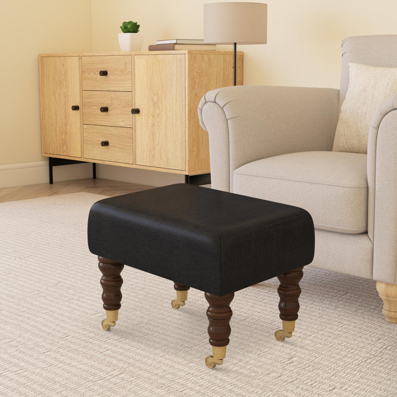 Acierno Natural Wood Caster Leg - Faux Leather, Black, Brown
