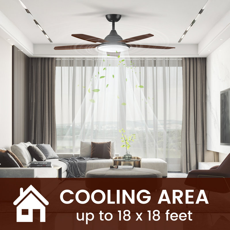 52" 5-Blade Ceiling Fan with Light: Reversible DC Motor, 6 Speeds, 3-Color LED, Ultra-Quiet (45dB), Remote & Time