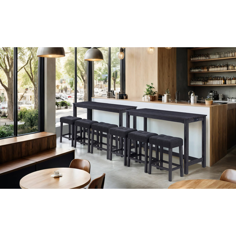 Teneile 59" Wide Transitional 8-Piece Counter Height Dining Set With USB Ports, Grey