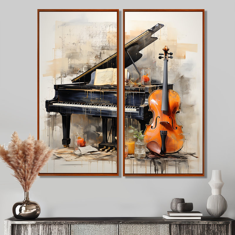 Mélodie musicale mélodique - art mural traditionnel orange, 40" H x 40" W, Framed Print without Mat, Brown