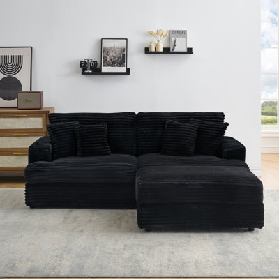 Corduroy 3 - Seat With Four Pillows And Single Storage Leg, Comfortable Stylish For Living Office, Independent Spring Pad Memory Foam Cushions Support