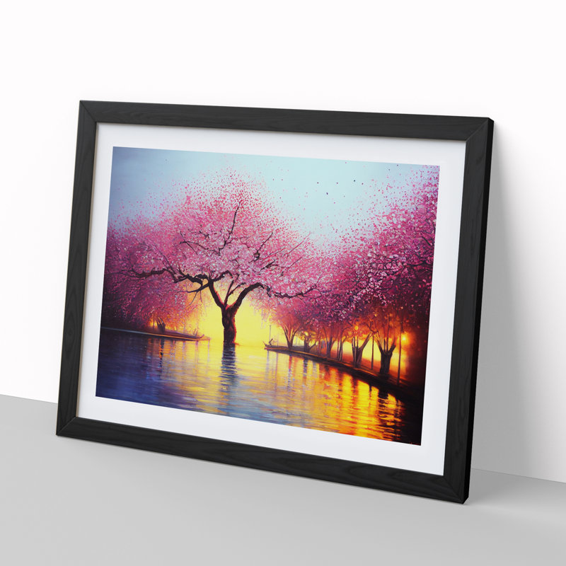 Eccentric Cherry Blossom Trees - Single Picture Frame Print, 25cm H x 34cm W x 2cm D, Black Frame