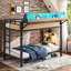 Lit superposé simple TG au-dessus de simple TG avec tablettes de rangement et panneau perforé, cadre de lit superposé avec ports USB et lumières DEL, peu encombrant, pour les adolescents et les adultes, naturel