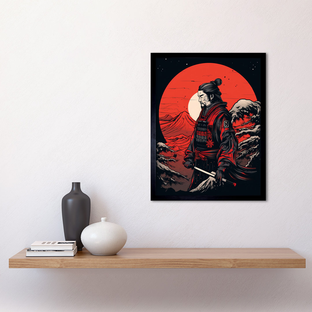Elsmoriet Samurai Red Circle Sun Landscape Rockabilly Americana 50s - Single Picture Frame Print