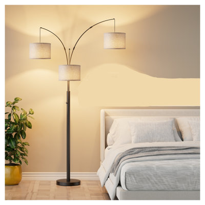 Black Metal 3-Head Floor Lamp with Adjustable Color Temperature and Dimming Function