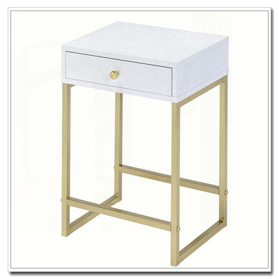 Table d'appoint à 1 tiroir blanc et laiton