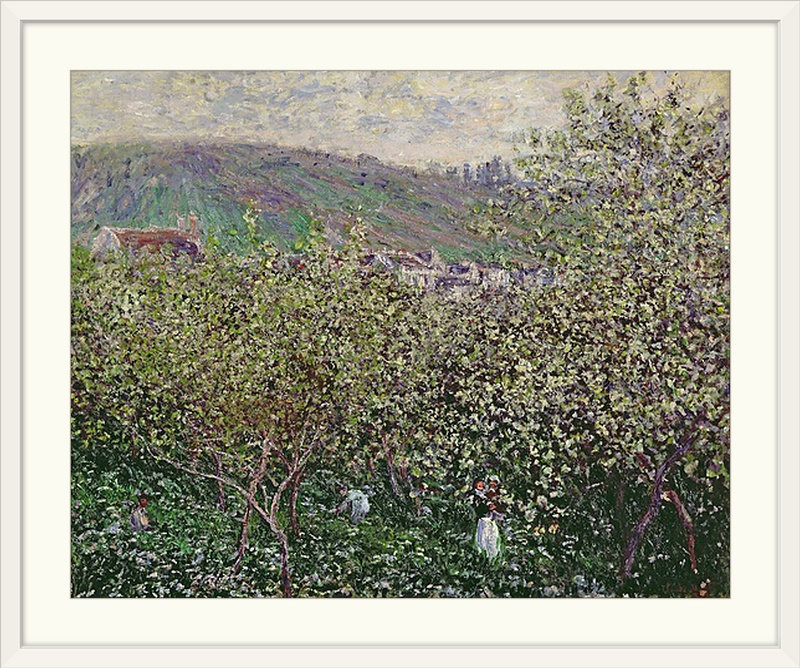 «Fruit Pickers, 1879» par Claude Monet - reproduction imprimée, H 37 po x l 44 po x P 1 po, Cadre blanc