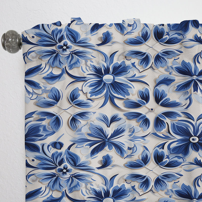Motif victorien de cobalt frotté - rideau de velours bohémien - obscurcissant - 1 panneau, L 52 po x L 84 po