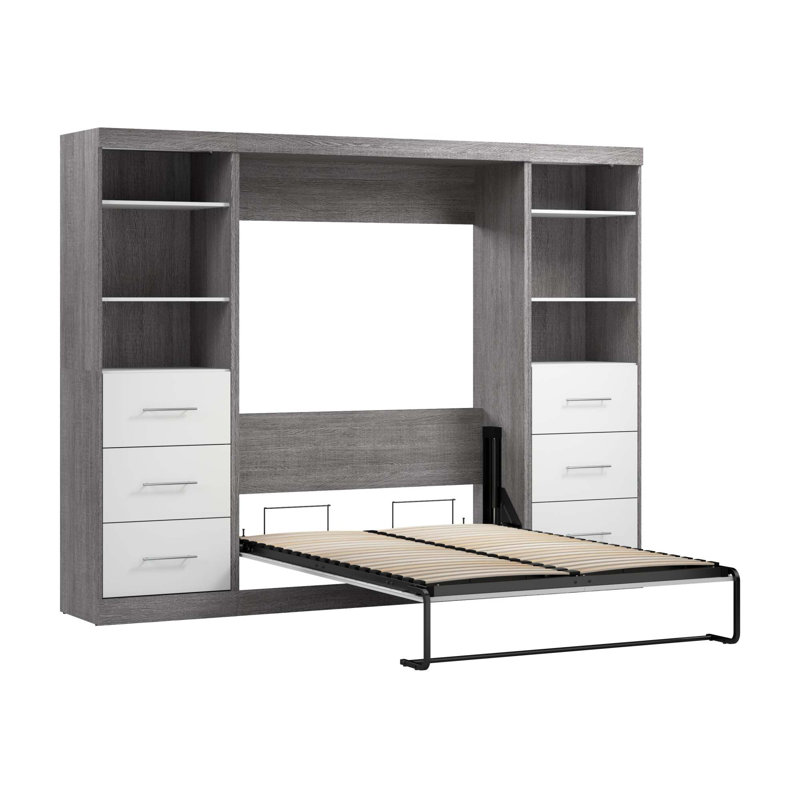 Lit plateforme avec rangement Arthor, Gris écorce / blanc