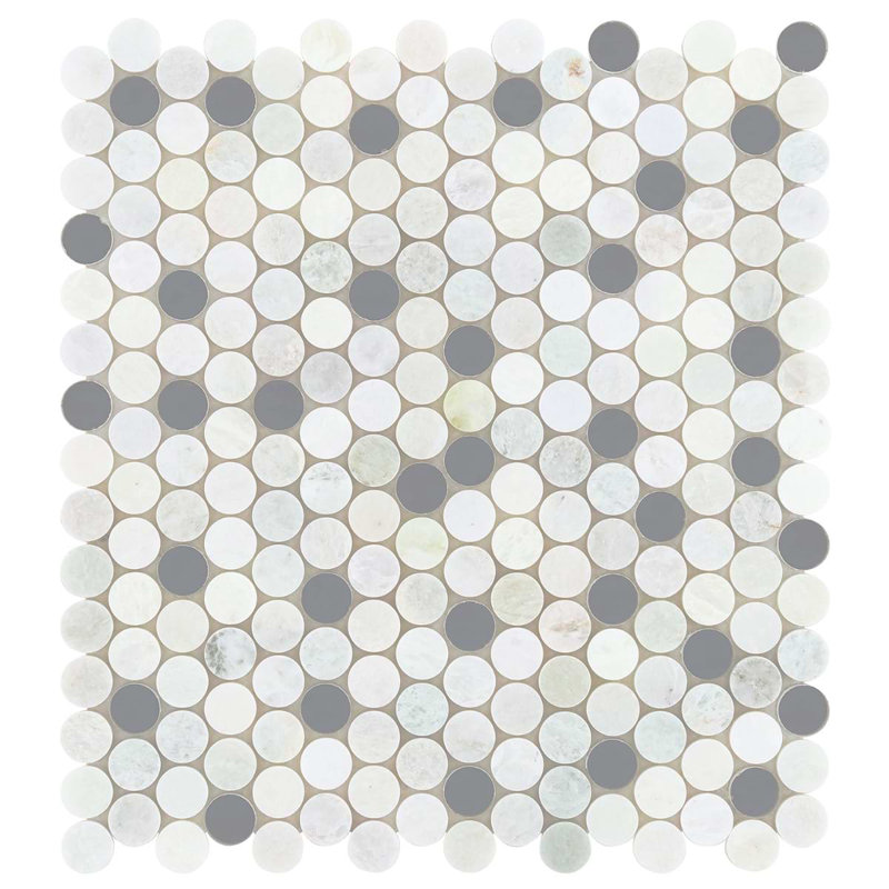 Reflection 1" Penny Round Polished Marble & Glass Mosaic Tile