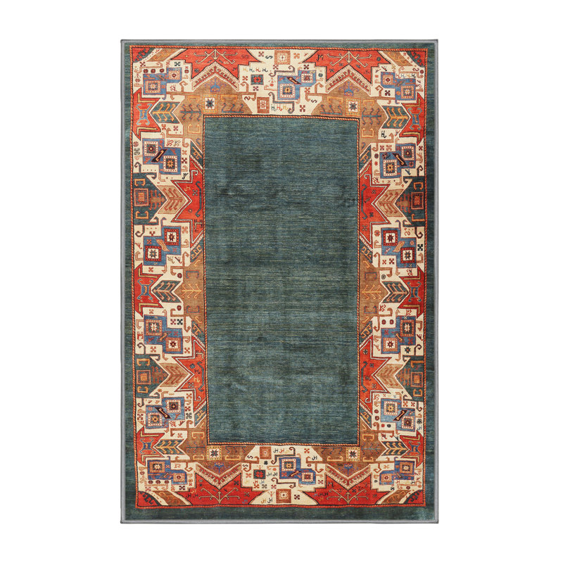 Tapis rouge/beige/vert traditionnel Pai, Rectangle 3 pi x 5 pi