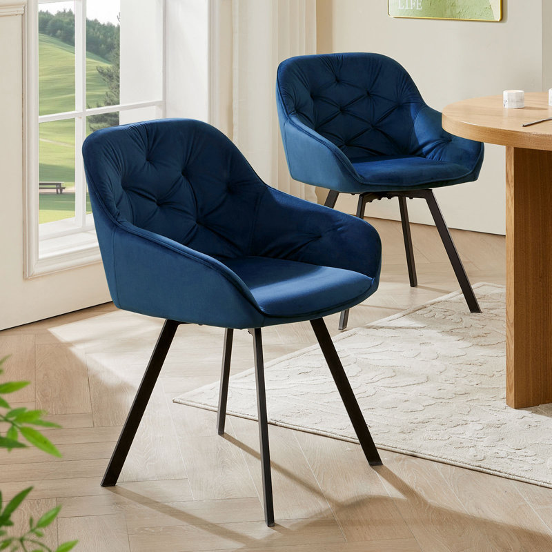 Abelina 48cm H Tufted Velvet Upholstered Dining Chair, Blue