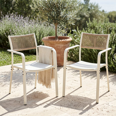 Pair of Bistro Rope-Effect Back Arm Chairs, Patio Dining