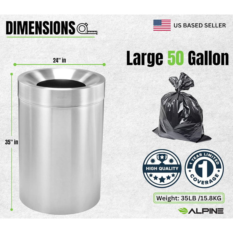 Poubelle intérieure polyvalente 50 gallons en acier inoxydable