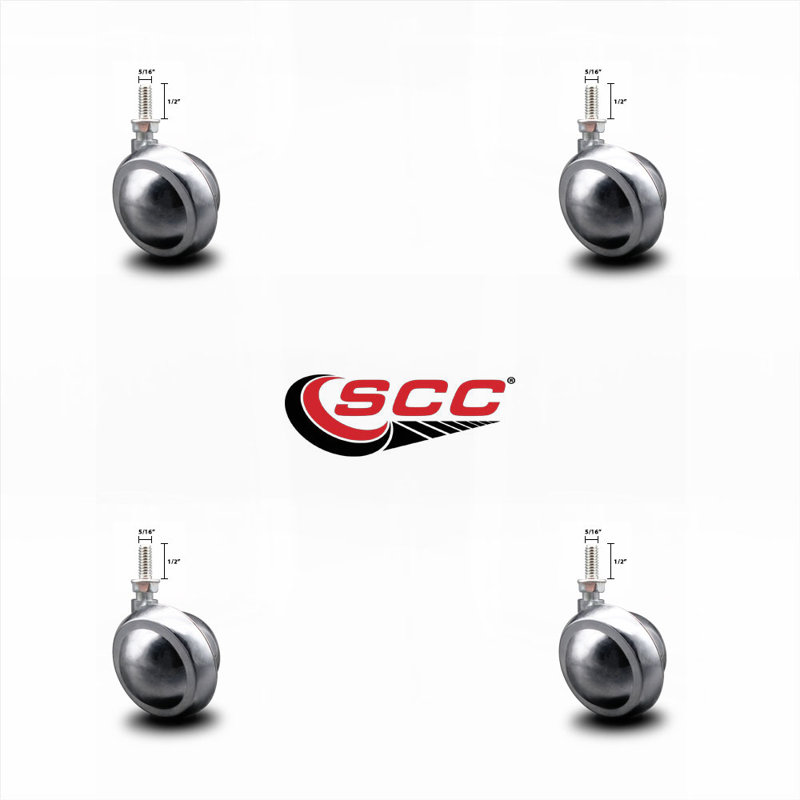 Ensemble de 4 roulettes en métal 2 pouces - tige filetée de 5/16 pouce - CCS, Chrome brillant