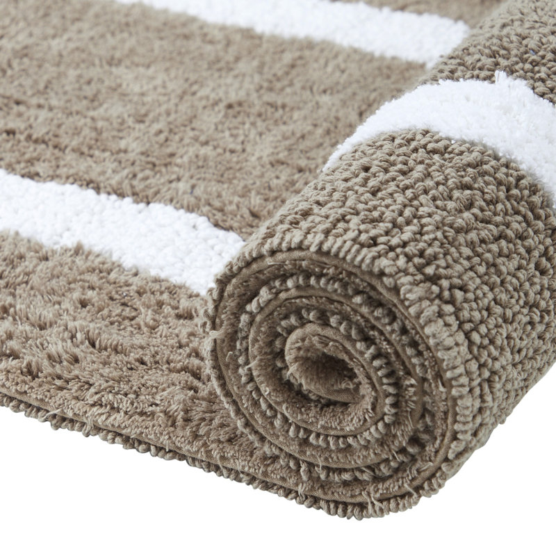 Broshous Premium 100% Cotton 2370 GSM 2-Piece Bath Rug Set, Ultra Plush Tufted Bathroom Mats, Super Absorbent OEKO-TEX® Certified, Reversible, Machine Washable, Spa-Like Comfort, Beige/White