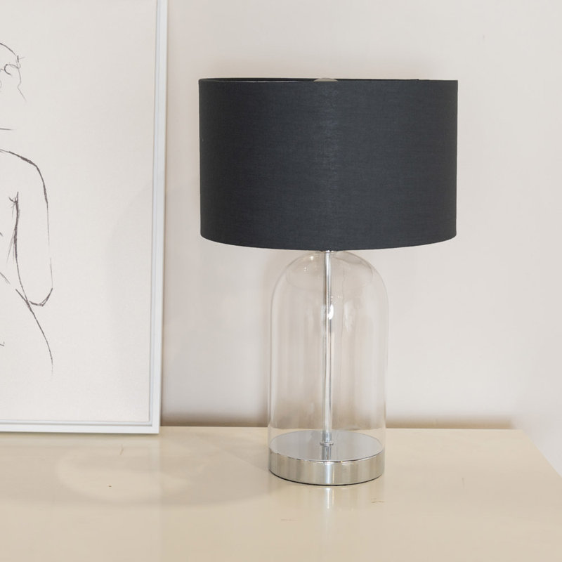 Danylle Glass Table Lamp, Yes, Clear/Silver Base/Black Shade