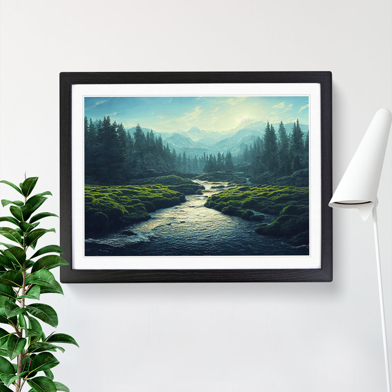 Hypnotic Forest Stream - Single Picture Frame Print, 34cm H x 46cm W x 2cm D, Black