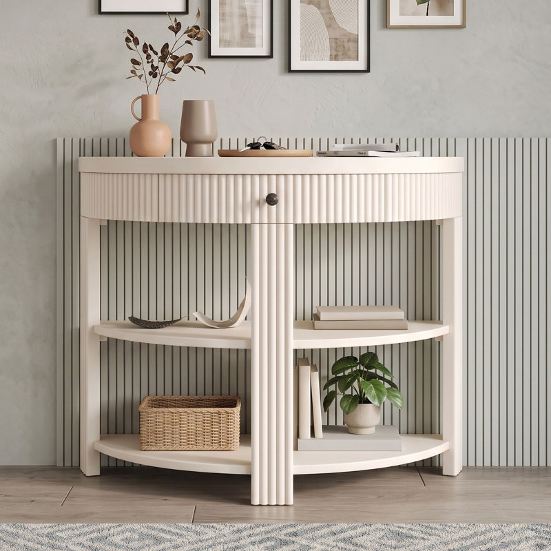 Console avec tiroir et deux tablettes, Crème