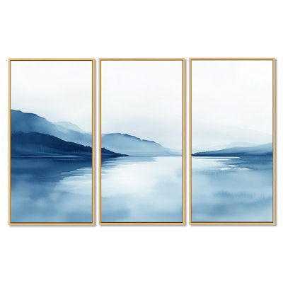 Cool Blue Shoreline I - ensemble d'art mural de montagne blanche de 3
