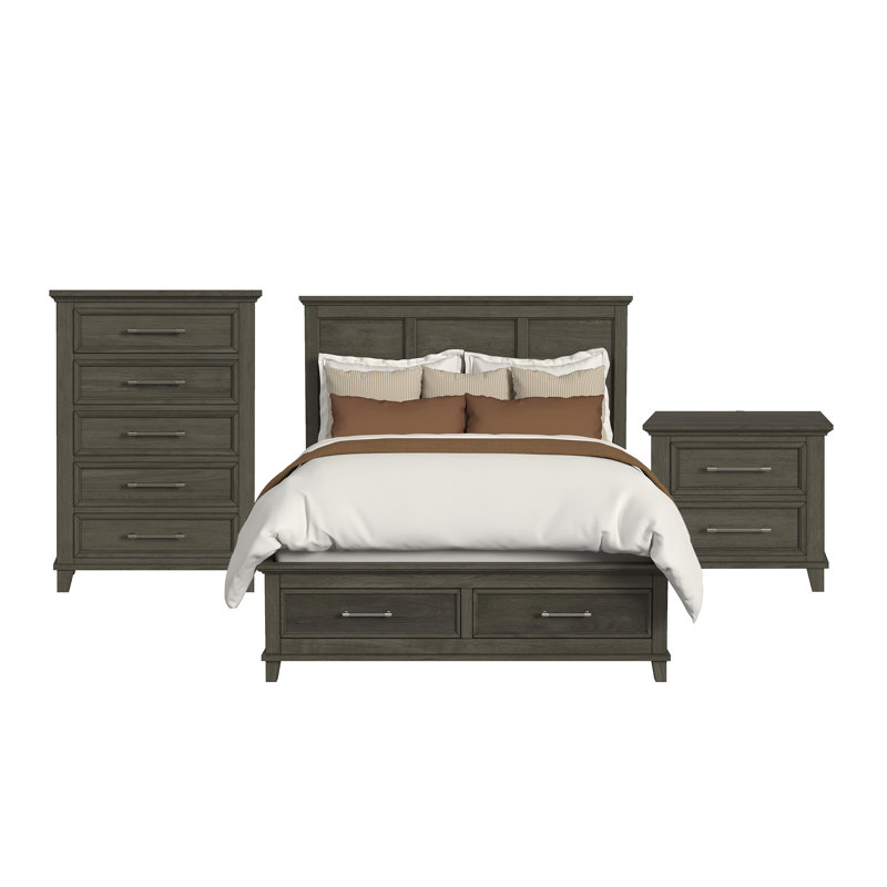 Ensemble de chambre à coucher avec rangement 3 pièces Daulton, Grand, Gris