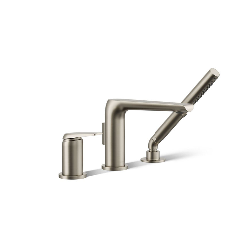 Avid Deck-Mount Bath Faucet With Handshower, Vibrant Brushed Nickel