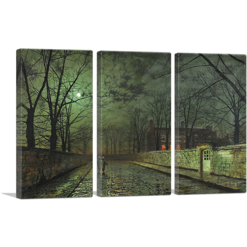 " Silver Moonlight 1880 " by John Atkinson Grimshaw 3 - Pieces Painting Print, 40" H x 60" W x 0.75" D