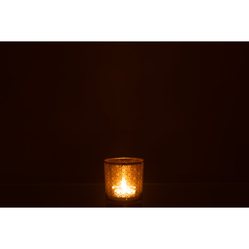 Glass Tabletop Tealight Holder, 8cm H x 7.3cm W x 7.3cm D, Orange