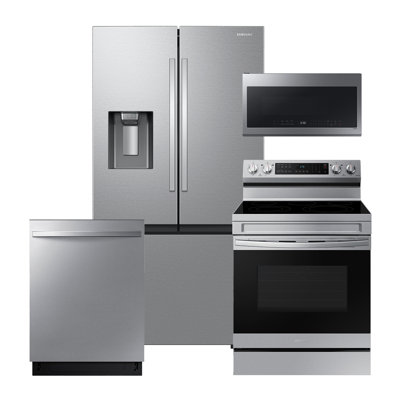Samsung Stainless Steel Kitchen Package with Samsung 26 cu. ft. Mega Capacity Counter Depth 3-Door French Door Refrigerator with Electric Range