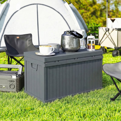 Boîte de rangement pour l'extérieur avec poignées 70 gallons, gris foncé