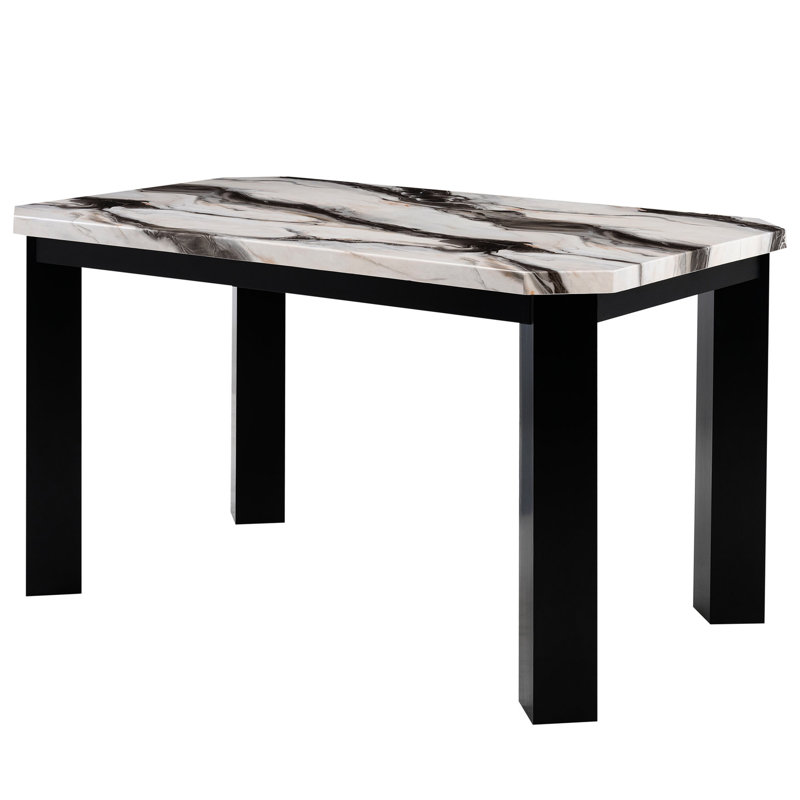 Table de salle à manger rectangulaire gris foncé foncé, base à 4 pieds, plateau épais, 6 places assises, style moderne gracieux