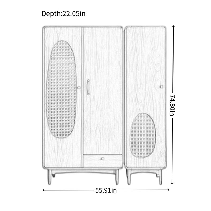 Modern Minimalist Three-door Wardrobe, Walnut