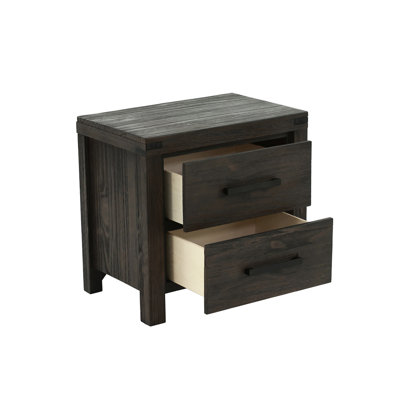 2 tables de chevet pour la chambre à coucher - plateau en bois massif et poignées en métal avec poignées à 2 tiroirs