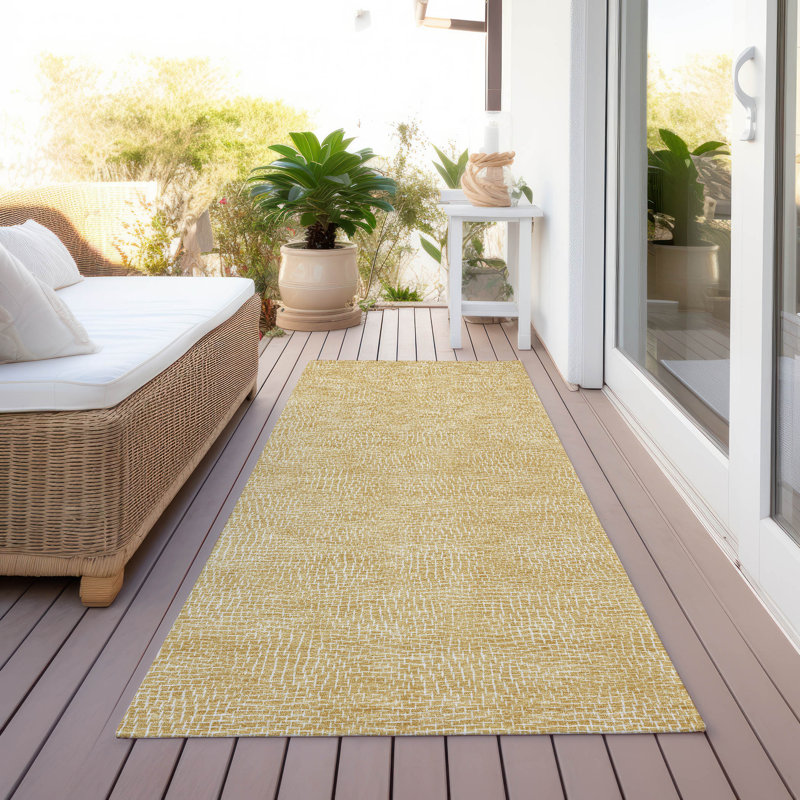 Riyala Gold Washable Indoor-Outdoor Rug - , 2'3" x 7'6"