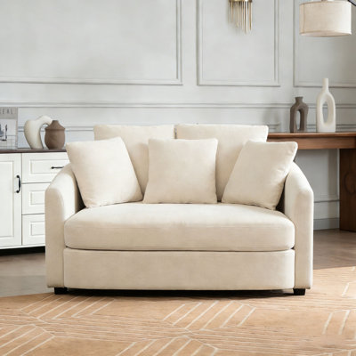 56.3'' Wide Upholstered Round Accent Cuddle Chaise with Pillows