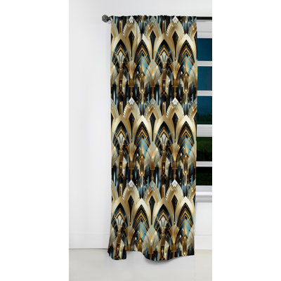 1970S Blue And Gold Damask Art Deco - Abstract Marble Damask Blackout Curtain - 1 Panels