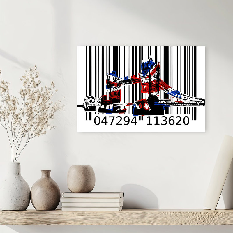 Grungy London Barcode Bridge Abstract Modern Architecture City Wall Art Print by Rafal Kulik - Wrapped Canvas Print